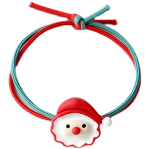 Festive Christmas hair tie with cute Santa Claus charm and red-green elastic rope