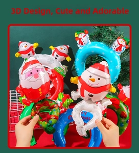 Detailed view of Christmas themed aluminum foil headbands featuring Santa and snowman designs