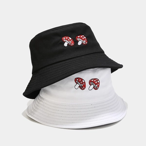 Mushroom Embroidery Cotton Bucket Hat Sun Protection Foldable Summer Outdoor Fisherman Cap For Women