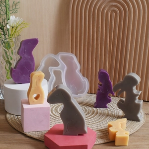 Stampi in silicone a forma di coniglio e cucciolo per candele e gesso fai da te