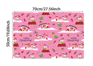 Pink Christmas wrapping paper with cartoon Santa patterns in 70x50cm dimensions