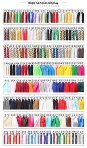 Catalog view of 104 colorful braided ropes and gift bag handles in various textures