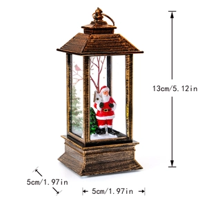 Detailed dimensions of 13cm tall Christmas lantern featuring Santa Claus and LED scene