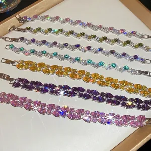 Sparkling zircon geometric round twisted chain bracelets in seven colorful gemstone styles