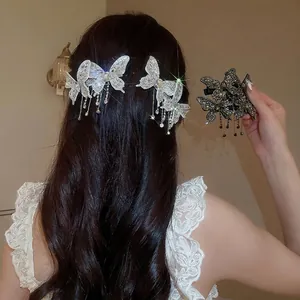 Elegant butterfly hair clip with tassel diamonds and sparkling rhinestones for women