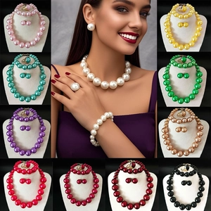 Elegant Imitation Artificial Pearl Necklace Bracelet Ring Earrings Jewelry Wedding Bridal Dress Accessories Vintage For Women