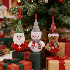Lot de 3 décorations de Noël en peluche avec Père Noël, bonhomme de neige et renne mignon