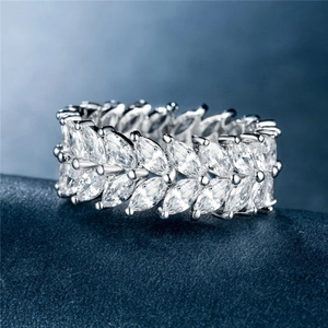 Elegant double-row marquise cut eternity ring in silver plating with shimmering gemstones