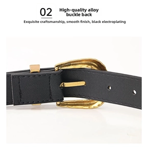 Detail view of the vintage alloy belt buckle back with a retro gold electroplated finish