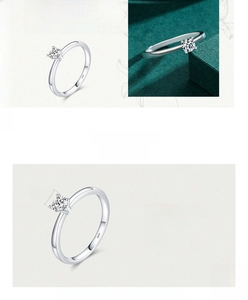 Macro detail of S925 sterling silver ring showing 4x4mm cubic zirconia stone dimensions
