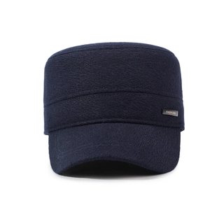 Men's navy blue thermal cadet hat with metal fashion badge for winter warmth