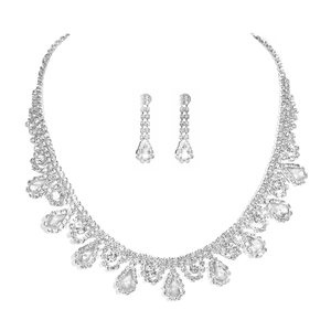 Parure de bijoux de mariée luxueuse en argent avec strass saphir et pendentifs en goutte