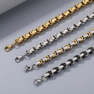 Collier chaîne box en acier titane hip hop finitions or argent et noir métallisé