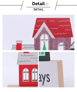 Detailed view of colorful painted wooden Christmas house ornaments with cutout windows