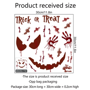 Halloween blood handprint and scary face wall sticker 30x30cm size guide and dimensions