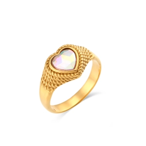 18K gold plated twisted rope ring featuring a colorful zircon heart-shaped stone
