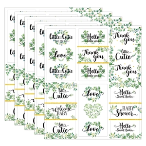 Eucalyptus and gold glitter baby shower candy bar wrappers set with diverse designs
