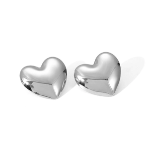 Détails de boucles d'oreilles cœur 3D géométriques en acier titane argent poli