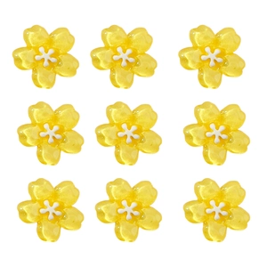 Translucent yellow cherry blossom resin flowers in 3x3 grid for DIY crafts and accessories