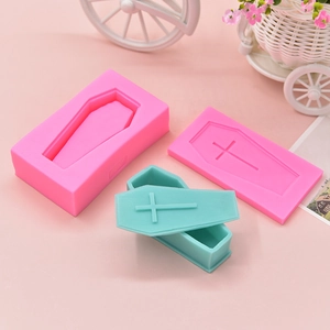 Halloween coffin silicone mold with cross lid for DIY cake and resin crafting