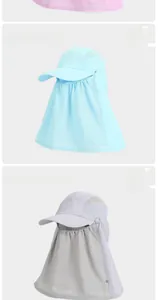 Close-up of multifunctional sun hat with mesh fabric and removable face cover protection