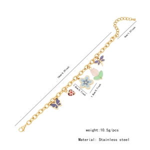 Detailed specs of stainless steel floral charm bracelet with size and weight info