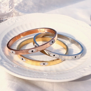 Evil eye stainless steel bangles with zircon inlay in gold silver and rose gold finish