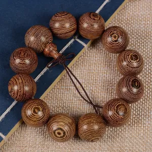 Bracelet de Perles Bouddhistes en Bois de Wengé Naturel Style Ethnique Perles de Prière Polies à la Main pour Hommes Femmes
