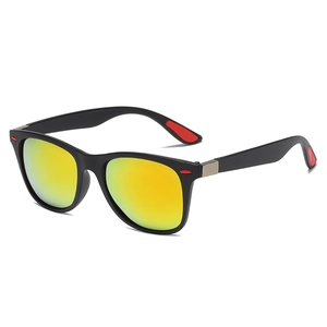 Polarized sports sunglasses with matte black frame and yellow mirrored lenses