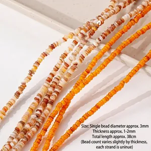 Perline di conchiglia naturale 3mm bianco e arancio per creazione gioielli DIY 38cm