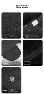 Dettaglio del berretto in twill grigio con cuciture rinforzate e paraorecchie pieghevoli