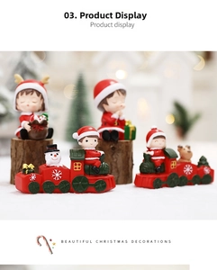 Detailed Christmas train set with Santa figurines and miniature reindeer on log bases
