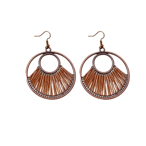 Vintage bohemian bronze round hollow earrings with intricate wire weave design
