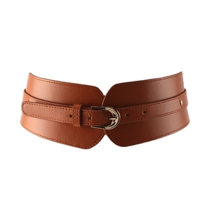 Vintage brown leather corset belt with double-layer design and adjustable metal buckle