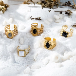 Bohemian gold stainless steel open ring set with turquoise and natural stones