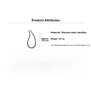 Detail showing obsidian stone beads and titanium steel necklace size measurements