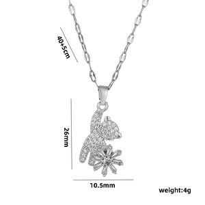 Rotating bear and snowflake pendant necklace in titanium steel with sparkling crystals