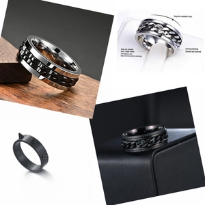 Punk rotating chain ring in titanium steel for men with polished stress relief design