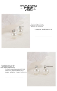 Detailed macro view of S925 silver stud earrings with high-luster round shell pearls