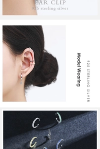 Vertical display showing model wearing 925 sterling silver ear cuffs in various colors