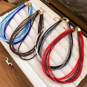 Multilayer seed bead necklace set with gold adjustable chain in different colors