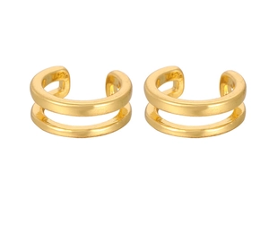 Close-up of gold double-layer chain ear cuff with a minimalist and polished metallic finish