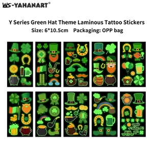 Luminous St. Patrick's Day tattoos set with shamrocks and leprechauns, pack of 10 sheets