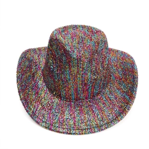Colorful sequined western cowboy hat with iridescent metallic glitter for party