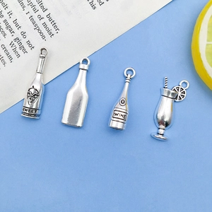 Silver wine series alloy pendants featuring wine bottle and cocktail glass shapes