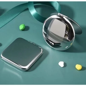 Portable silver stainless steel mirrors in square and round folding designs for makeup