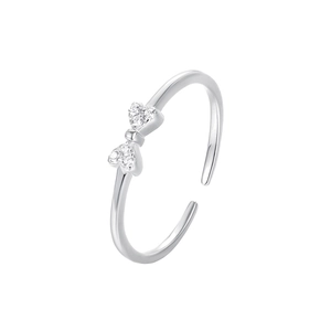 S925 sterling silver bowknot ring featuring heart-shaped sparkling cubic zirconia