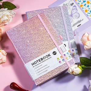 Pair of A5 glitter hardcover notebooks with dot grid pages and elastic closure bands