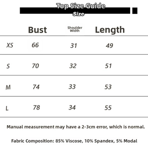 Detailed size chart for short sleeve athletic T-shirt showing XS to L measurements