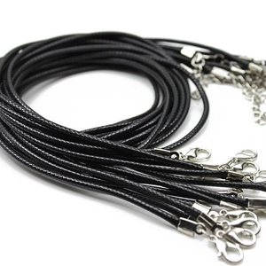 Black Waxed Necklace Cord With Silver Lobster Clasp Extension Chain DIY Jewelry Making Pendant Rope String Unisex